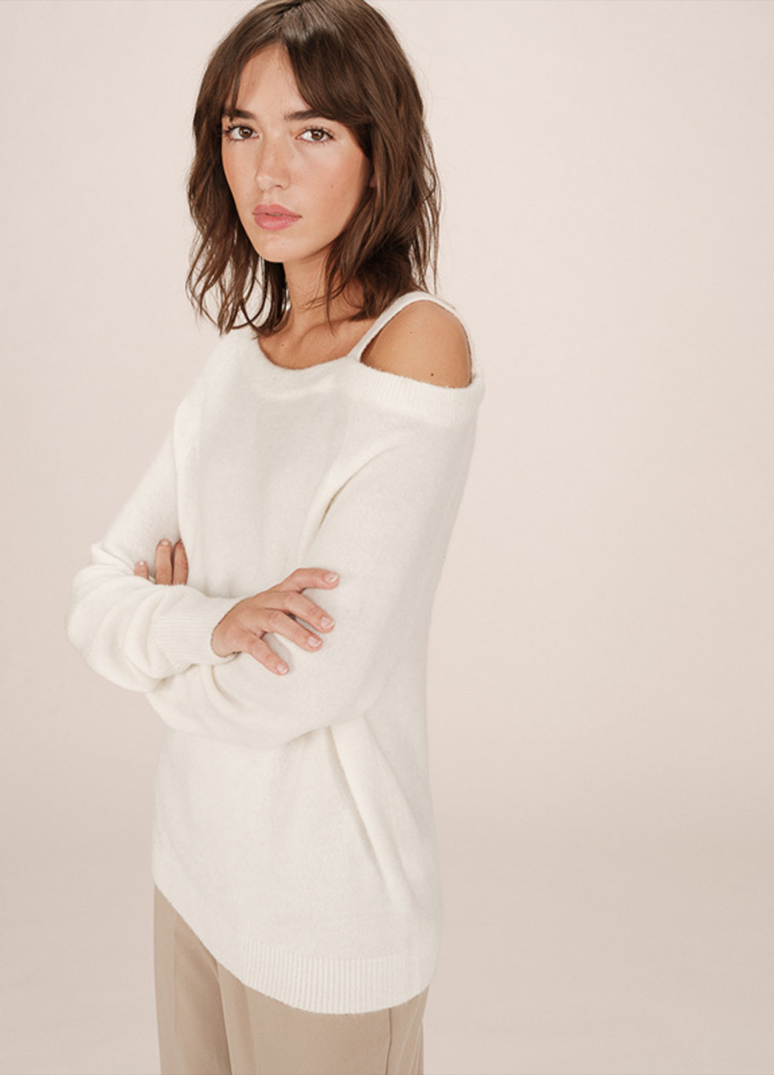 不對稱露肩毛衣